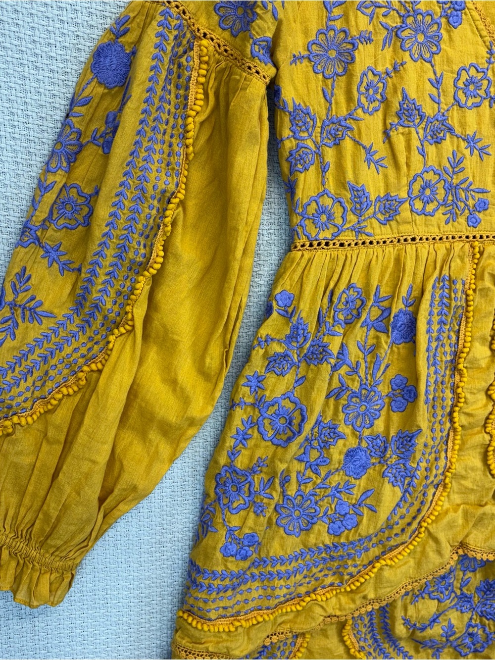 Anthropologie Alena Embroidered Boho Yellow Mustard Floral Peasant Dress XS - Picture 4 of 9